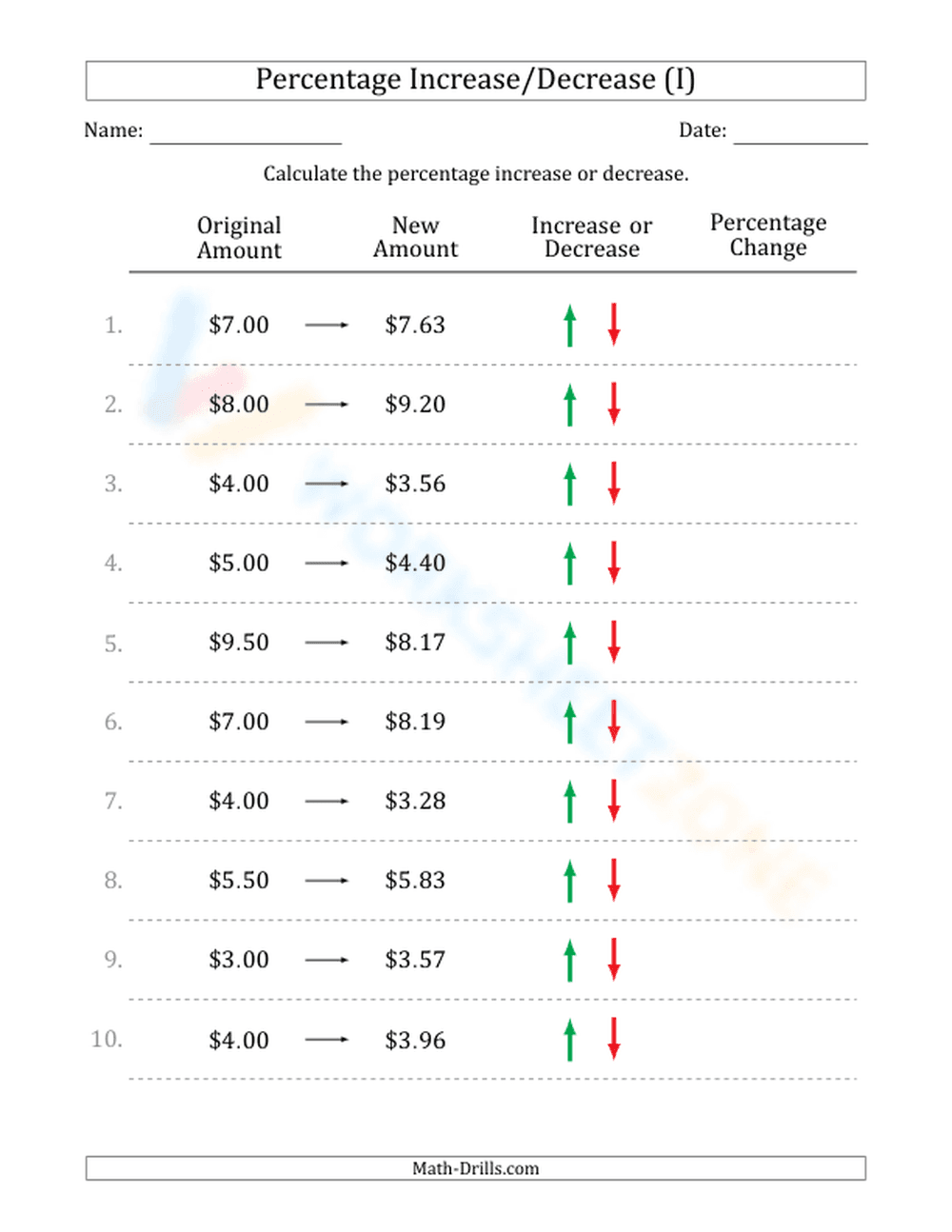 Percent increase/decrease - Page 1