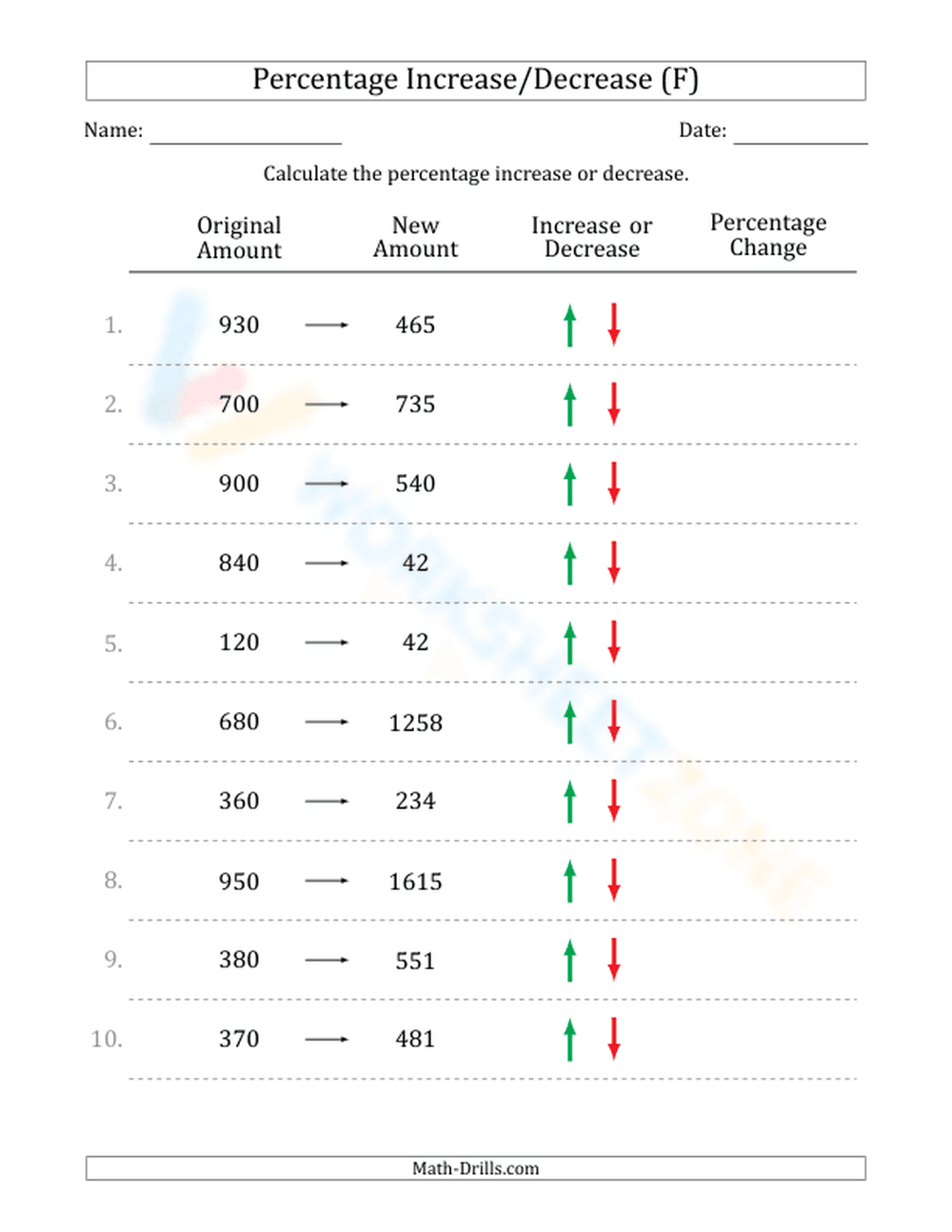 Percent increase/decrease - Page 1