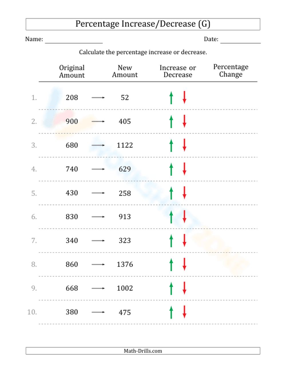 Percent increase/decrease - Page 1