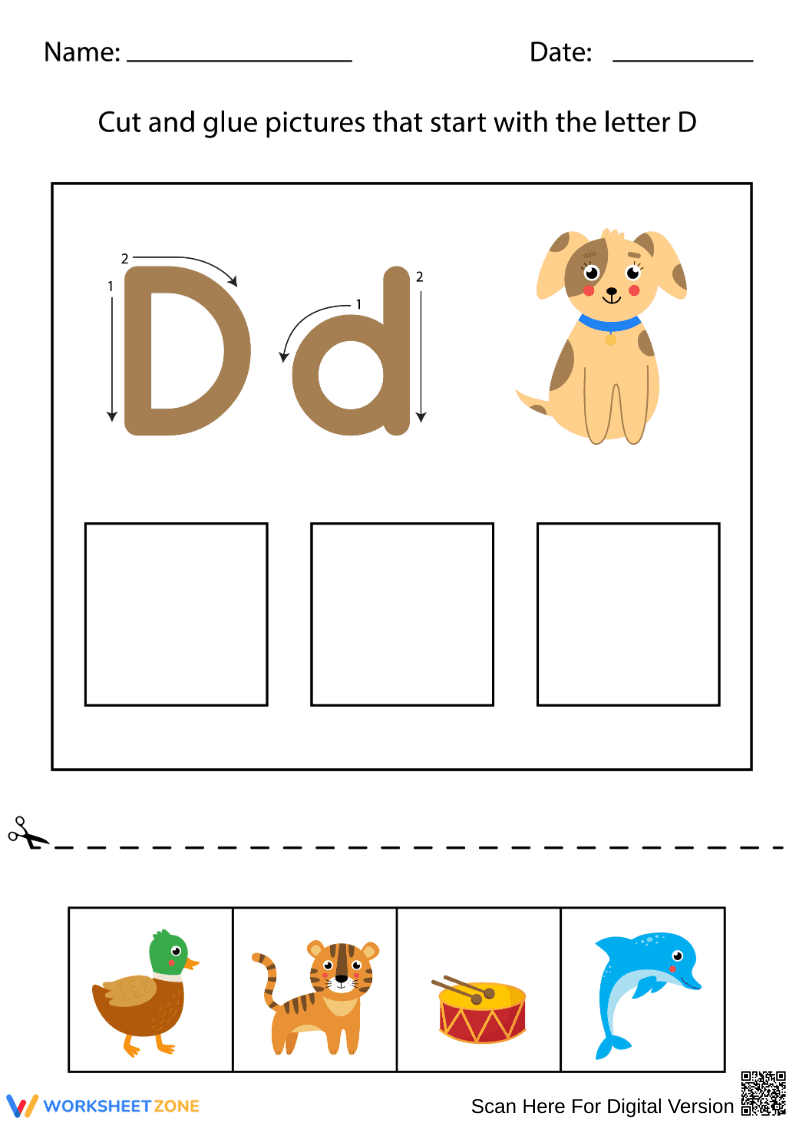 Letter D Cut and Paste Activity - Page 1