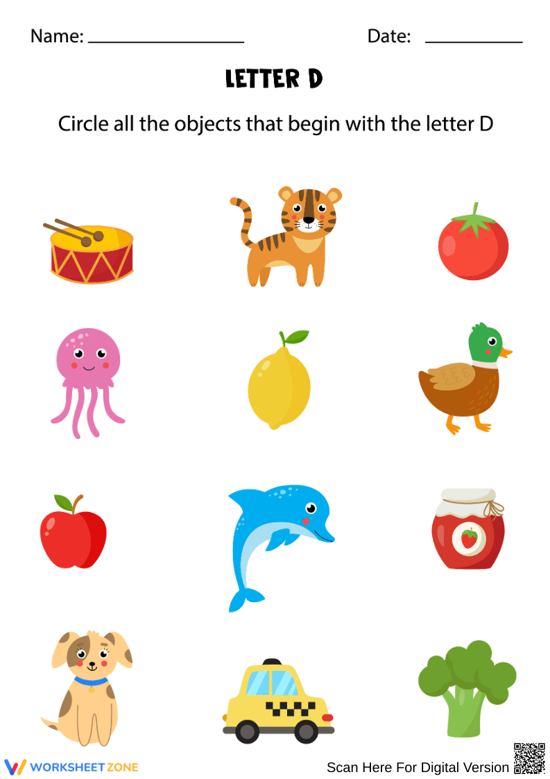 Letter D Beginning Sound Recognition - Page 1