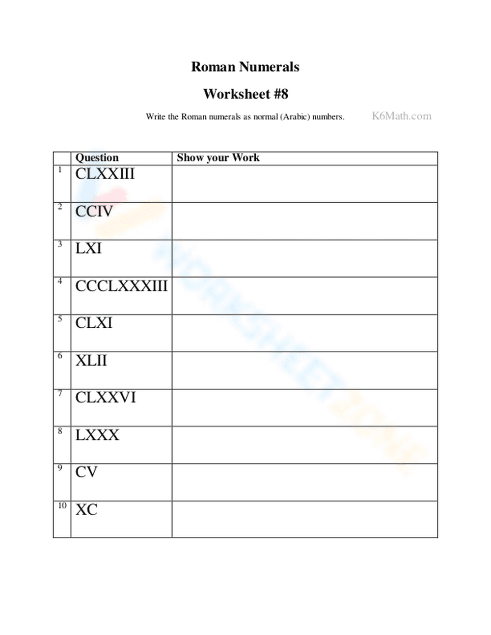Roman Numerals Worksheet: Practice Deciphering - Page 1