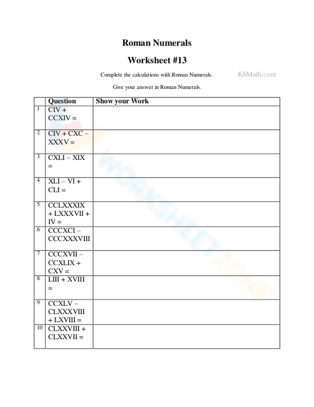 Roman Numerals: A Comprehensive Worksheet for Practice - Page 1