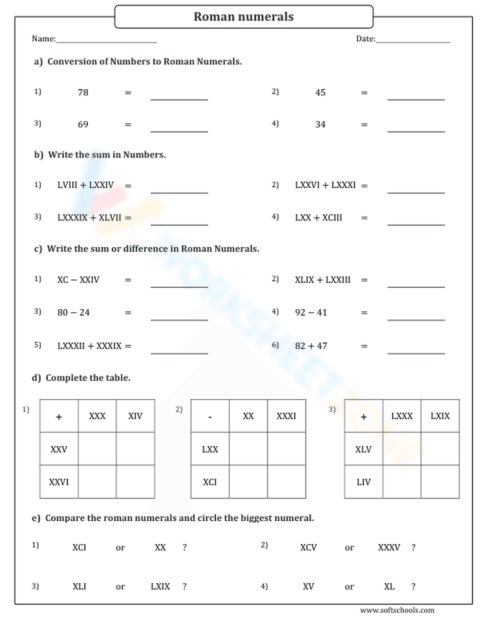 Roman Numerals: Practice Math Skills with This Sheet - Page 1