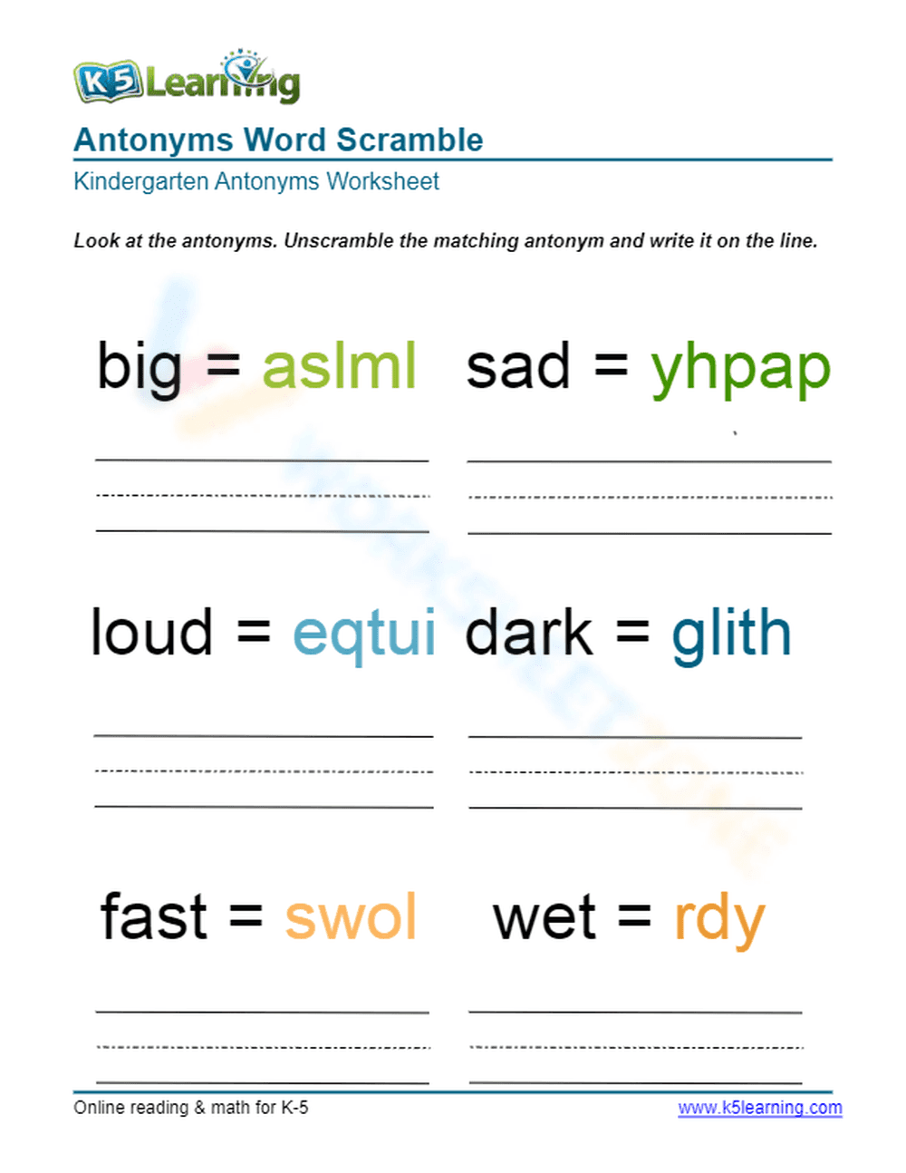 Antonyms Word Scramble 1 - Page 1