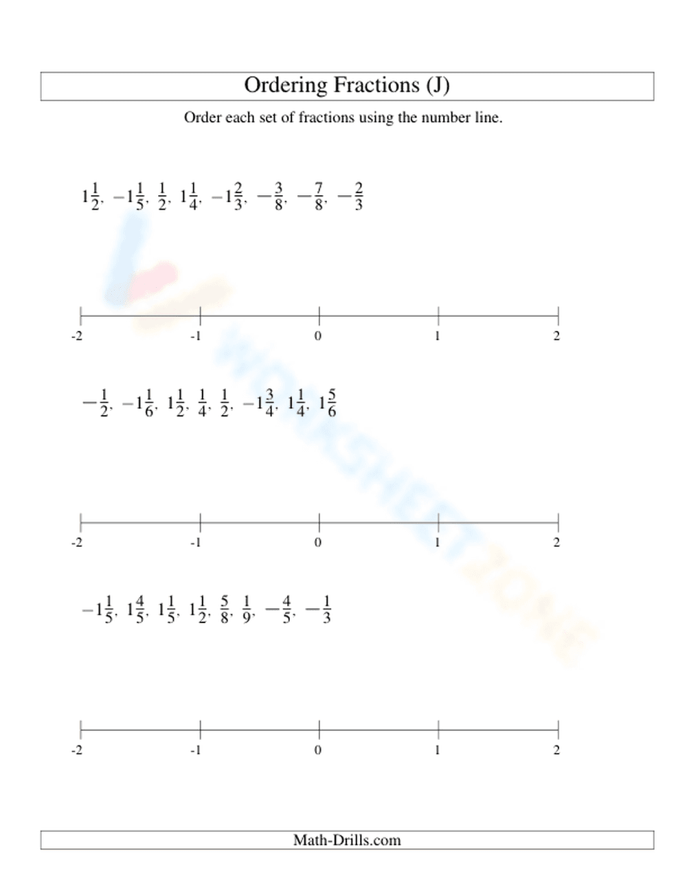Ordering Fractions On Number Lines - Page 1