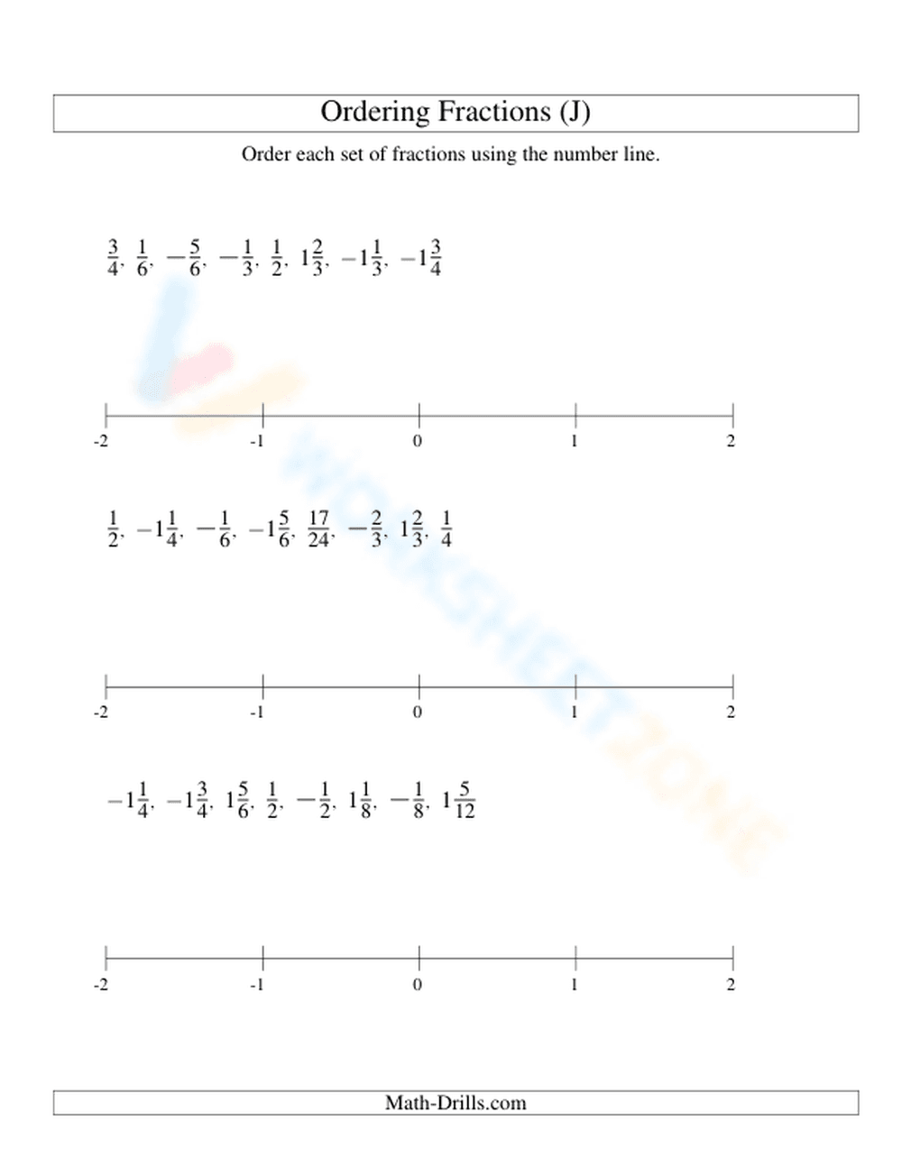 Grade 6 Math: Ordering Fractions - Page 1
