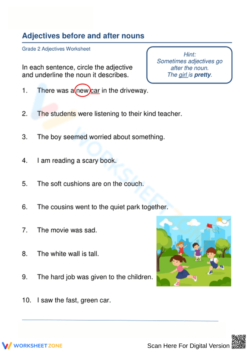 Identifying Adjectives in Sentences - Page 1