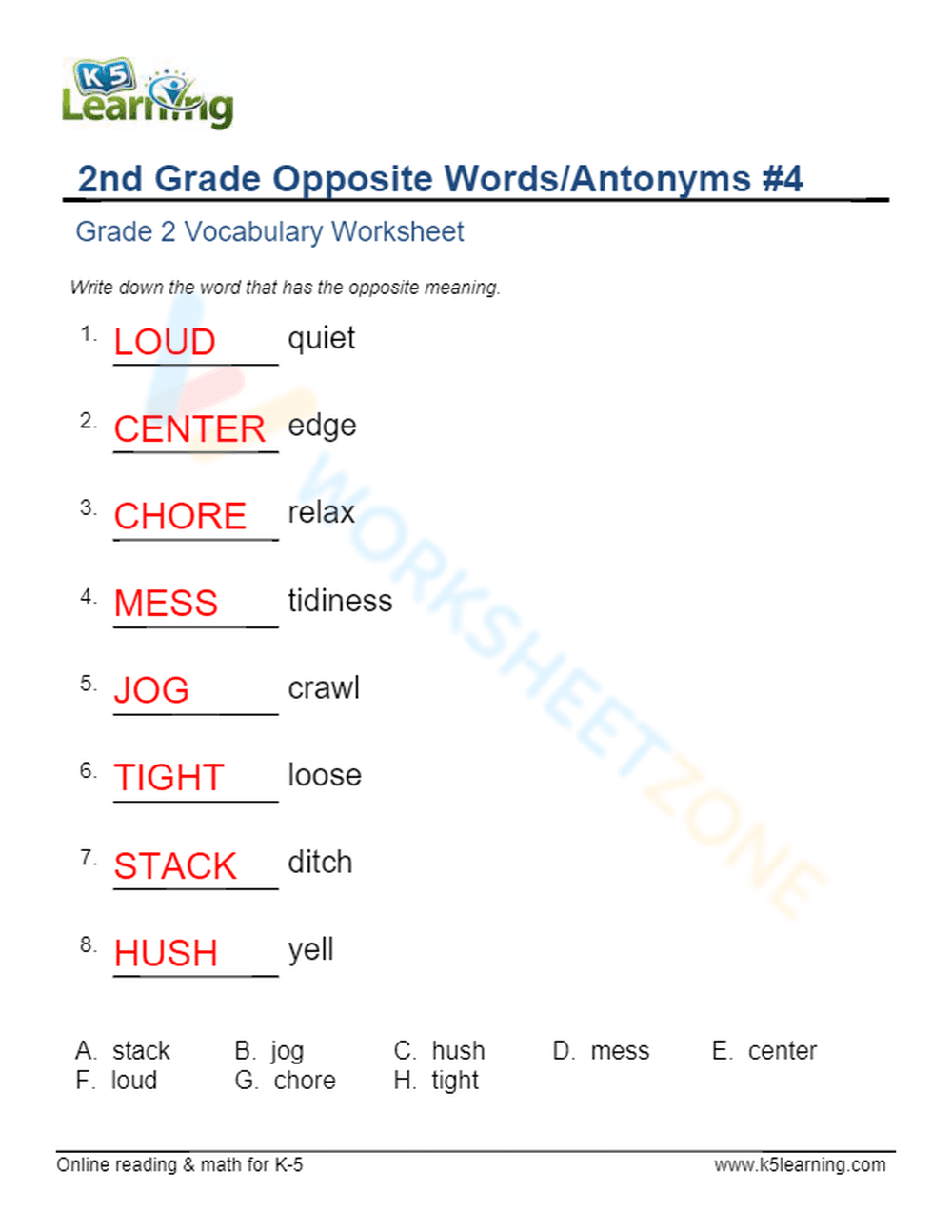 2nd Grade Opposite Words/Antonyms 4 - Page 2