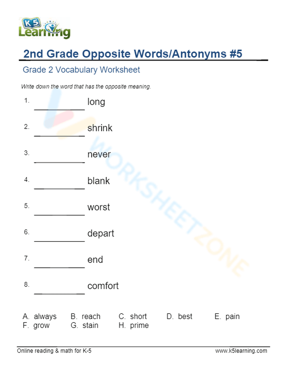 2nd Grade Opposite Words/Antonyms 5 - Page 1