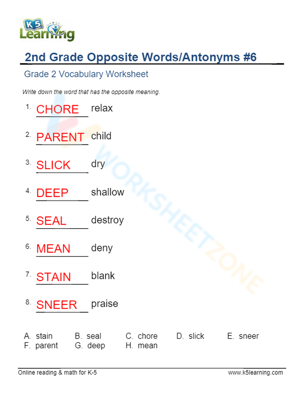 2nd Grade Opposite Words/Antonyms 6 - Page 2