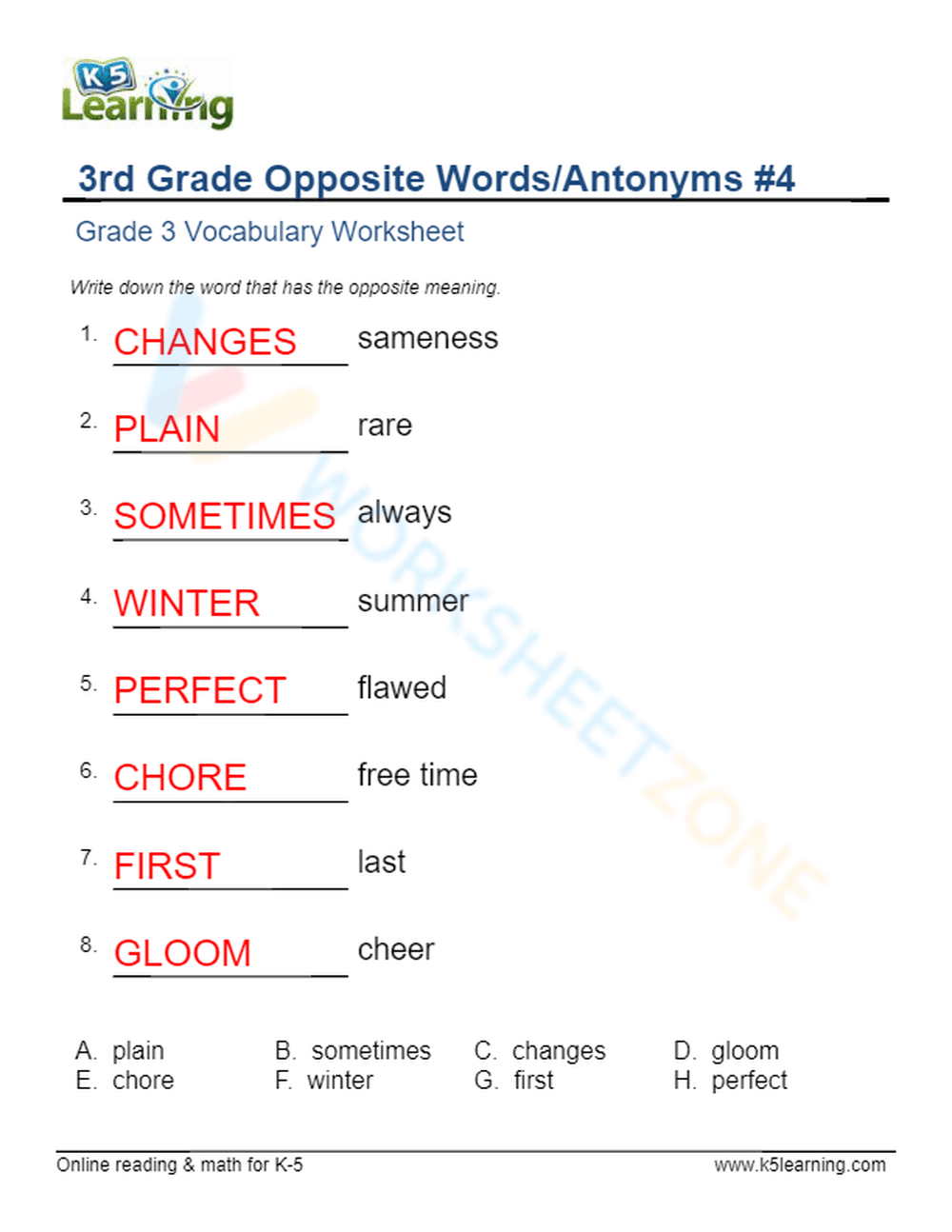 3rd Grade Opposite Words/Antonyms 4 - Page 2