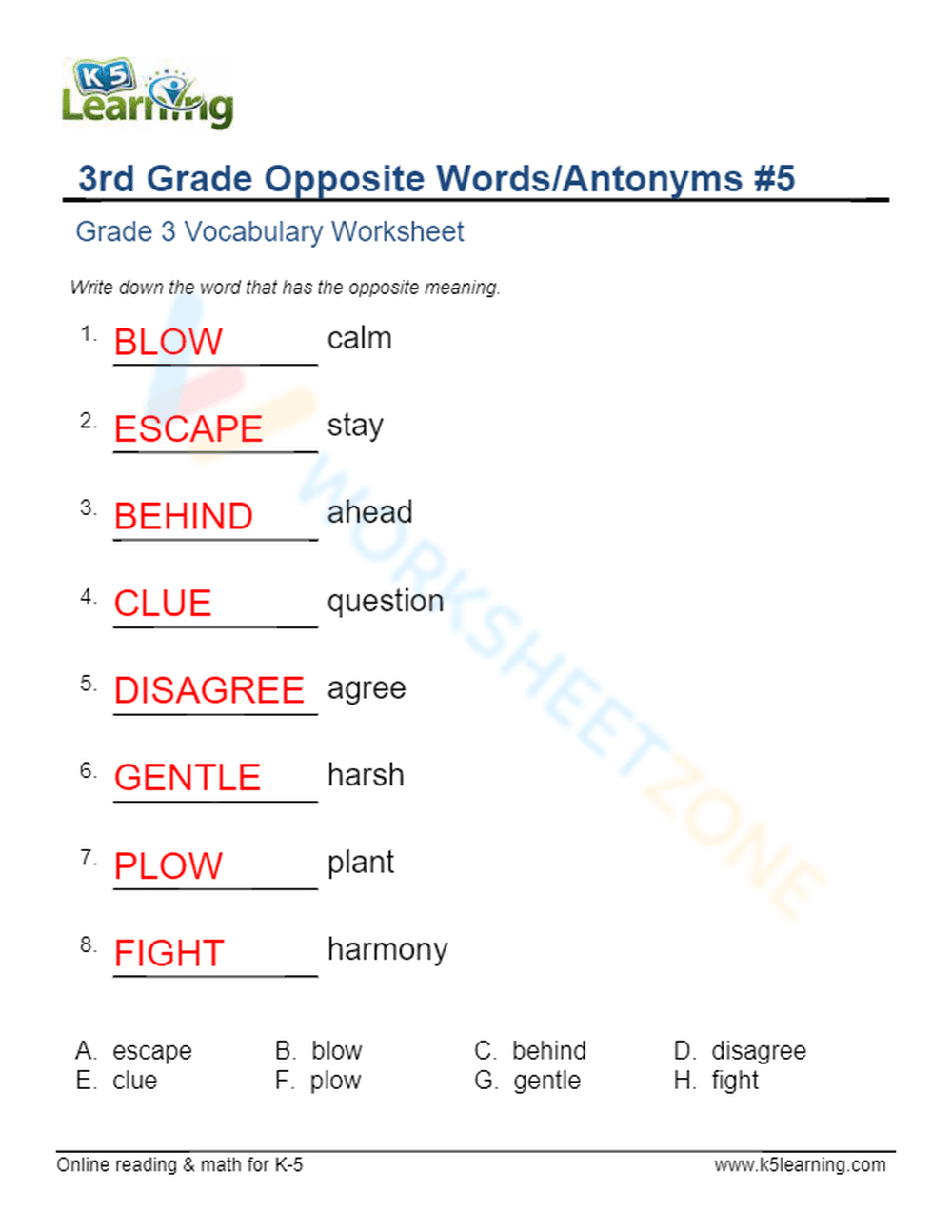 3rd Grade Opposite Words/Antonyms 5 - Page 2