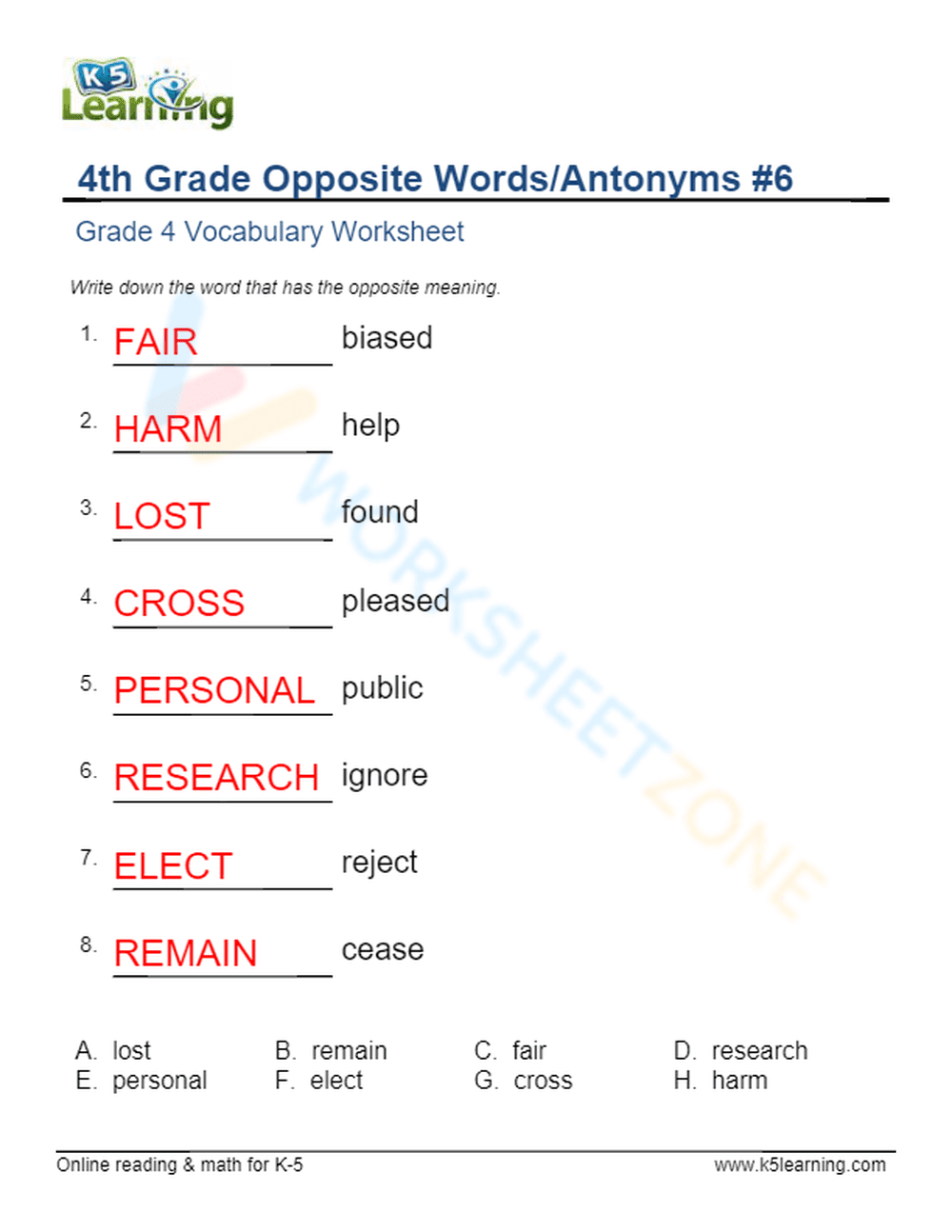 4th Grade Opposite Words/Antonyms 6 - Page 2
