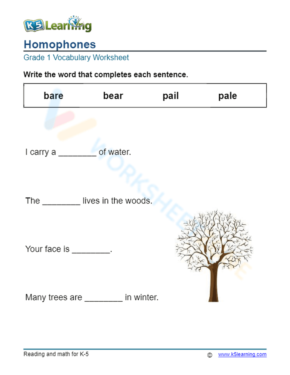 Homophones - Write 5 - Page 1