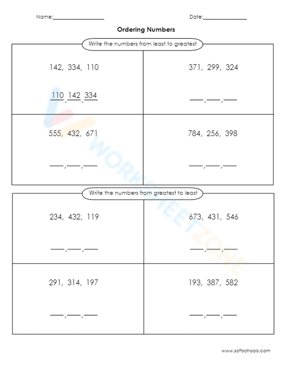 Ordering Numbers 1 - Page 1