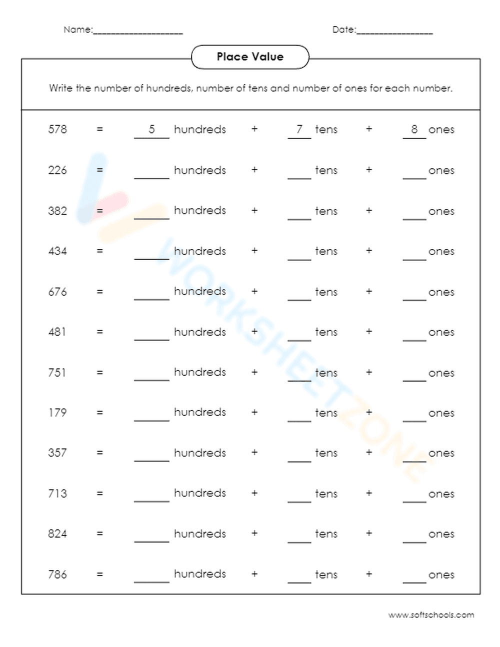 Understand Place Value: Hundreds Tens and Ones - Page 1