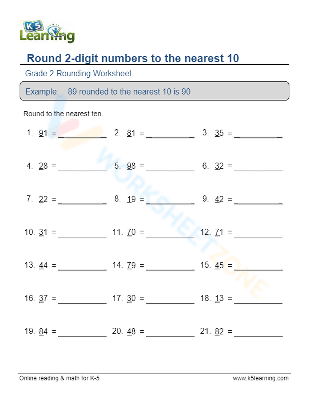 Improve Number Sense: Rounding to the Nearest 10 - Page 1