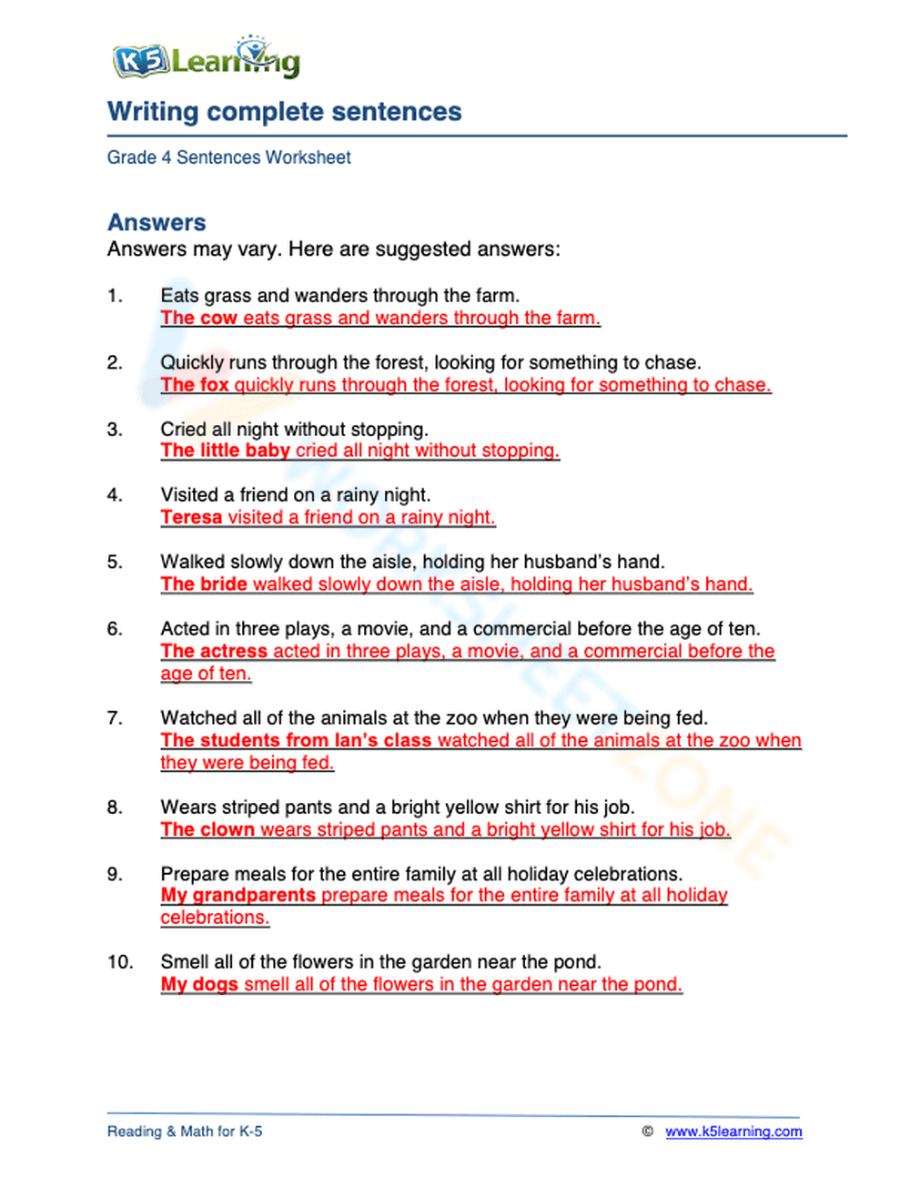 Writing complete sentences 2 - Page 2