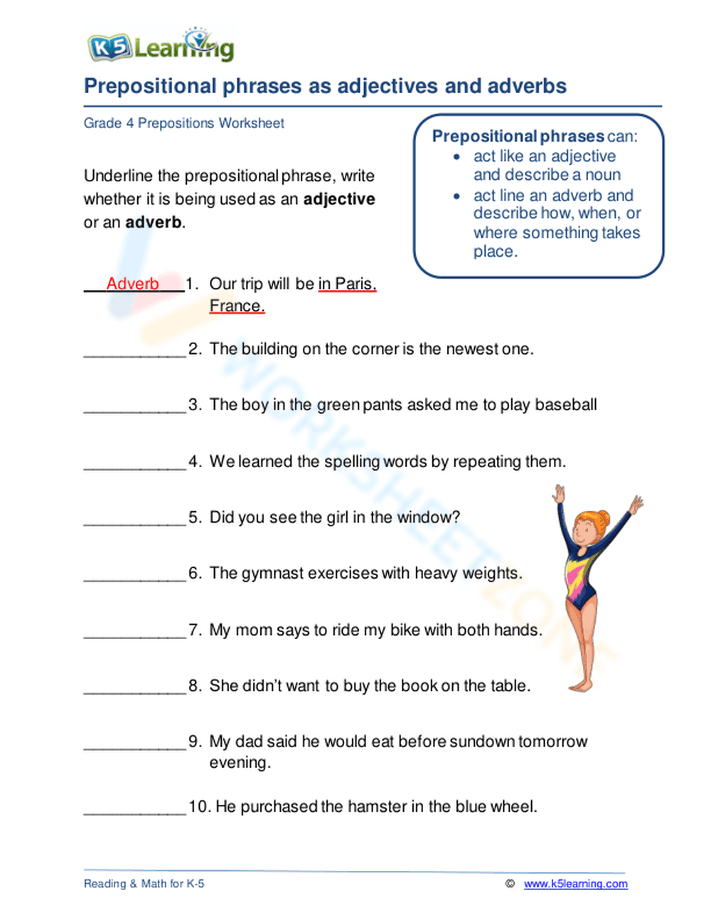 Prepositional phrases as adjectives and adverbs 1 - Page 1