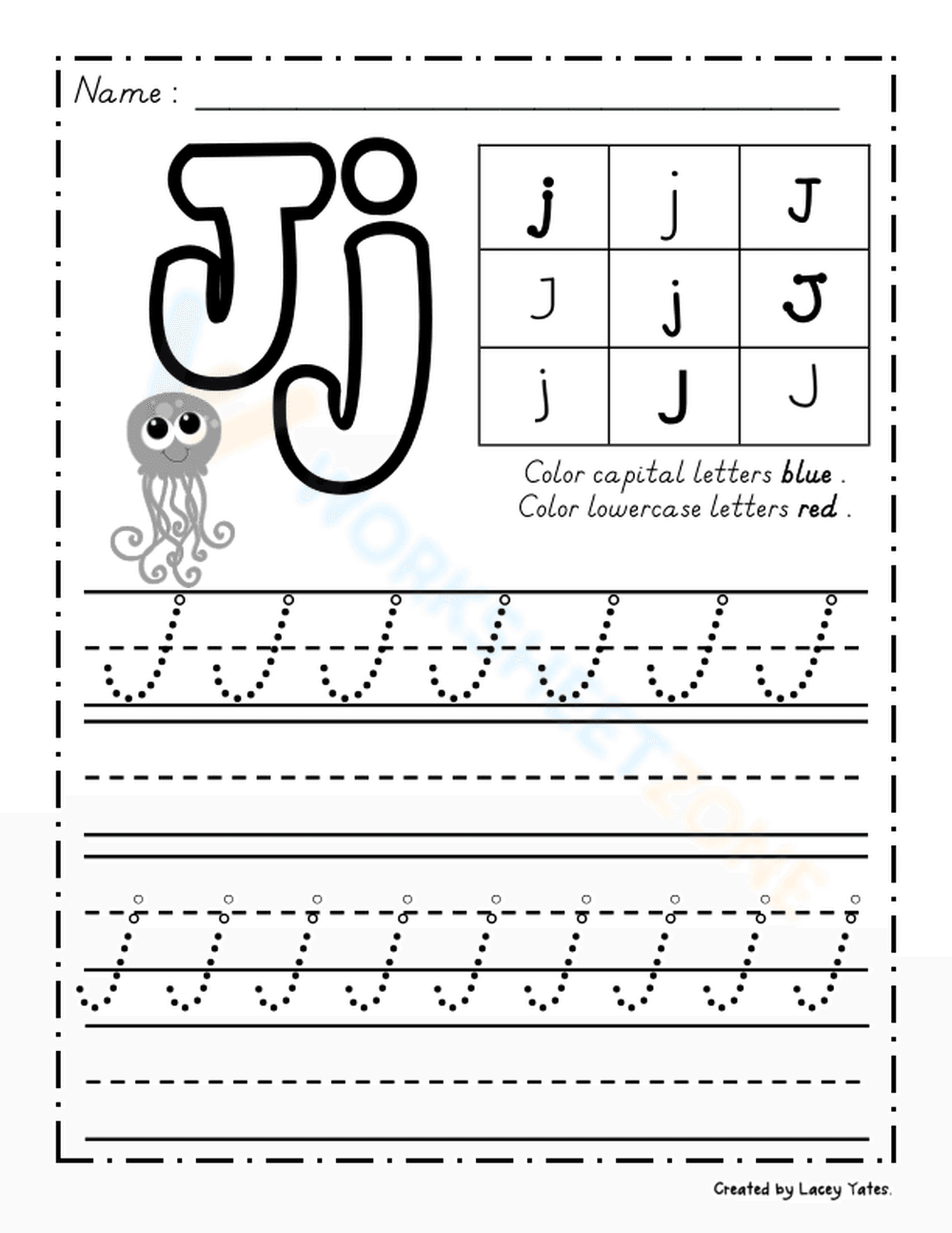 Dealian Handwriting: Letter Jj Practice Aid - Page 1