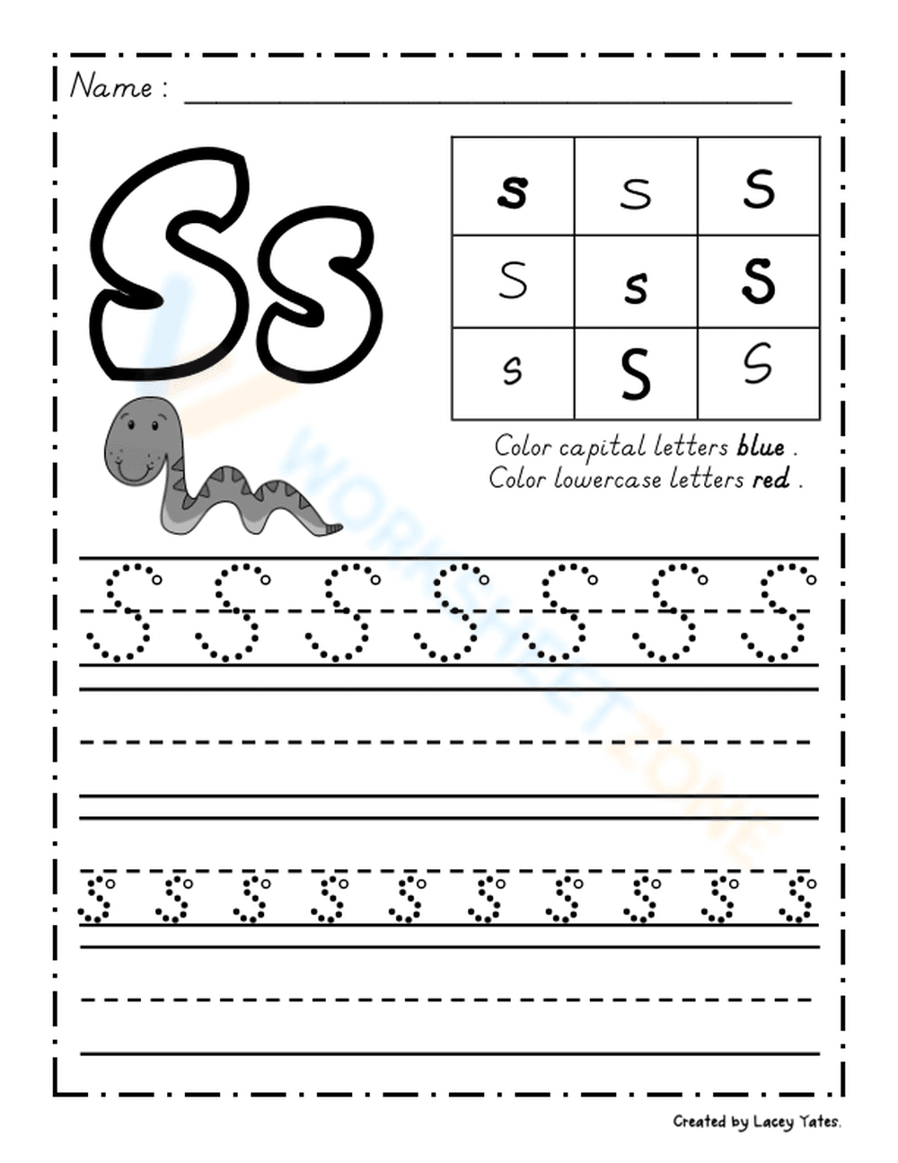 Color, Trace, and Write Letter S - Page 1