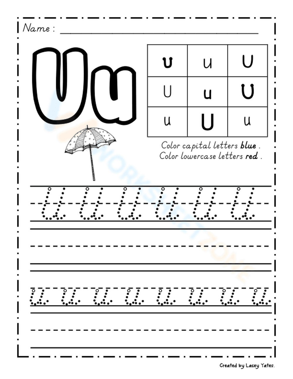 Alphabet Letter U Tracing Worksheet - Page 1