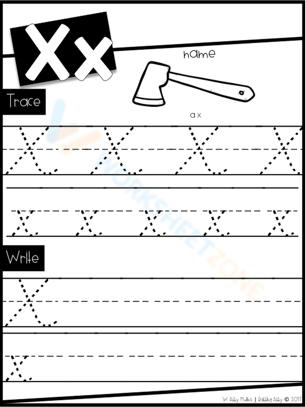 Letter X practice D'nealian edition - Page 1