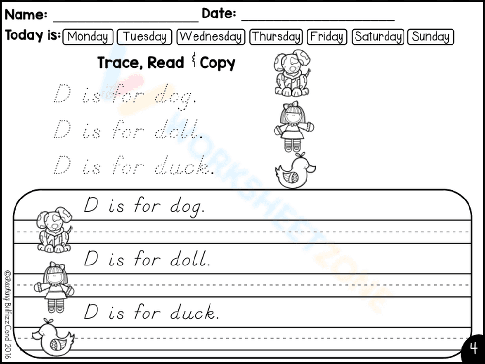 Letter D Tracing and Copywork Worksheet - Page 1