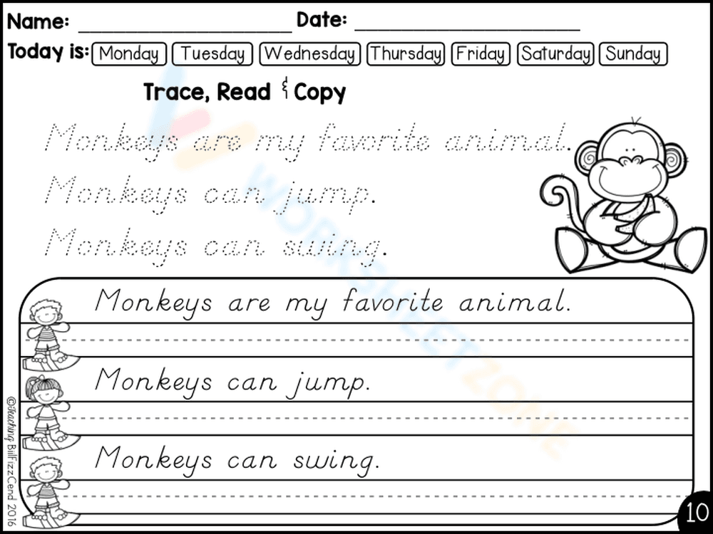 D'Nealian Handwriting: Monkey Sentences - Page 1