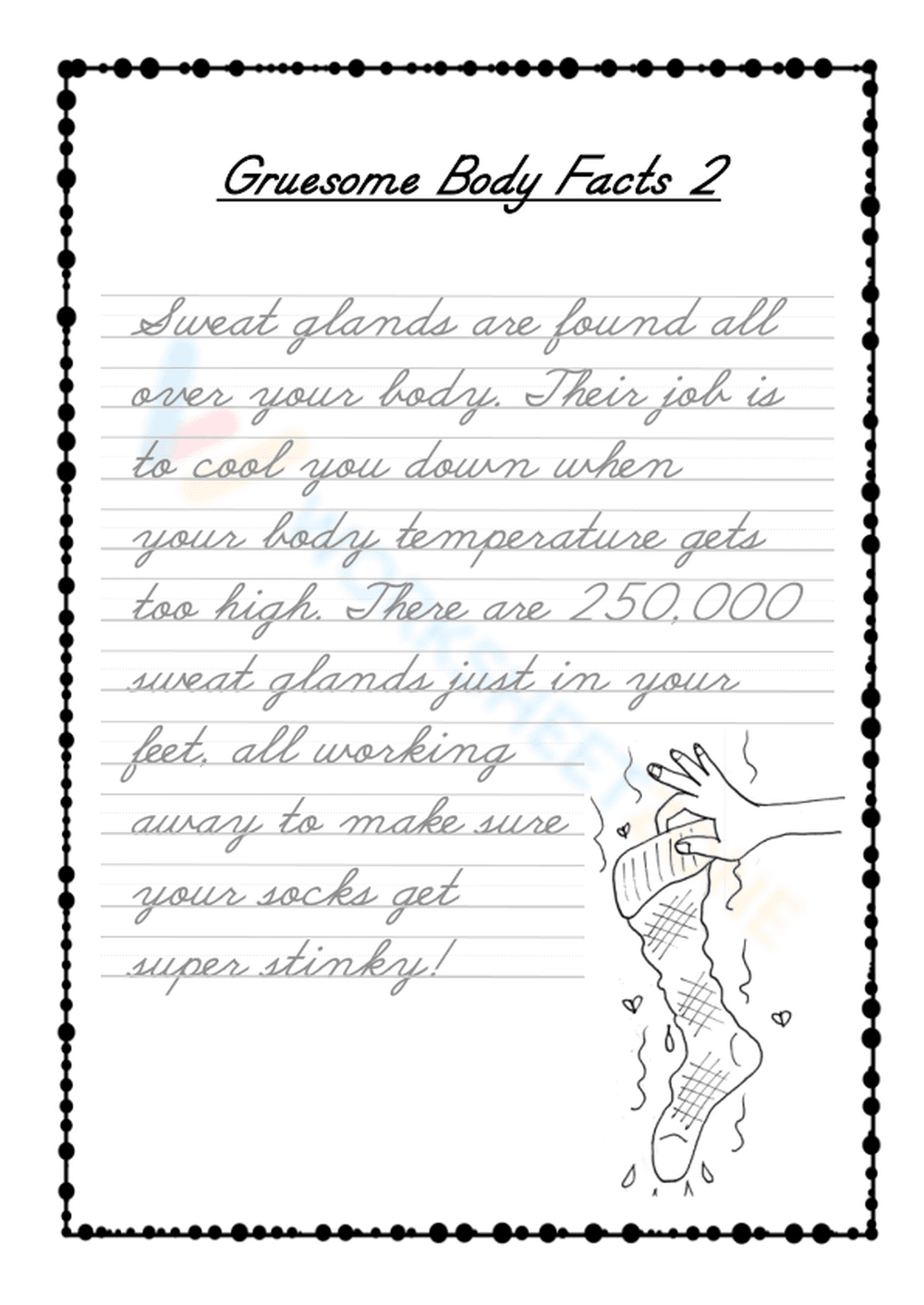 Body Facts Cursive Practice - Page 1