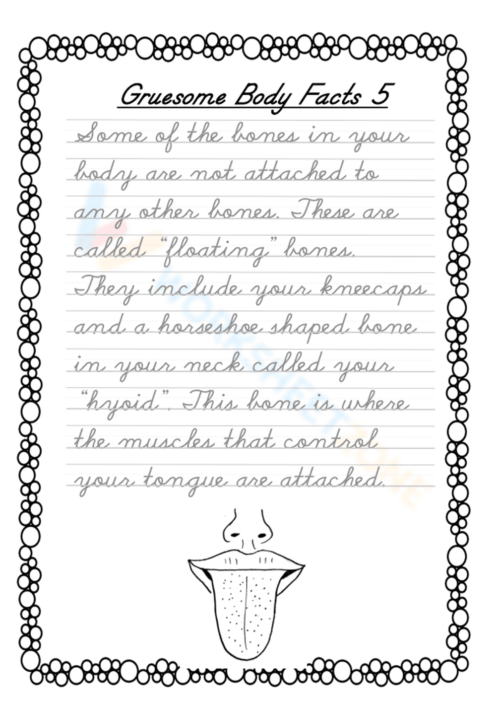 Cursive Handwriting Practice: Hyoid Bone Fact - Page 1