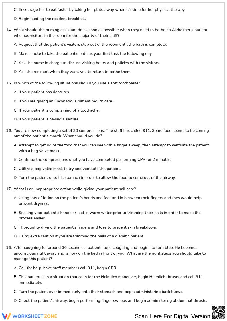 Free printable CNA Activities of Daily Living worksheet part 1 - Page 3