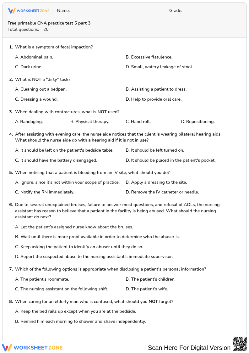Free printable CNA practice test 5 part 3