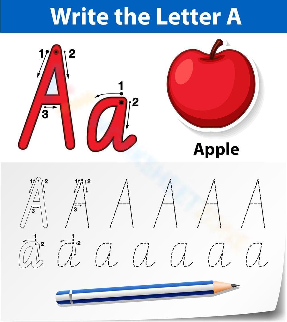 A is for Apple: Handwriting Practice Worksheet - Page 1