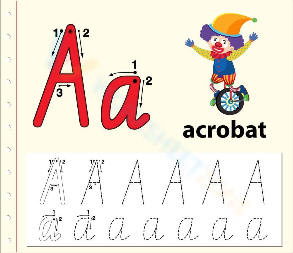 A is for Acrobat: Handwriting Practice - Page 1