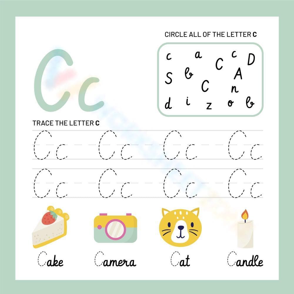 Circle and Trace the Cursive C Worksheet - Page 1