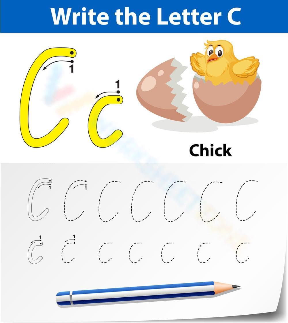 Letter C Writing Practice with Baby Chick - Page 1