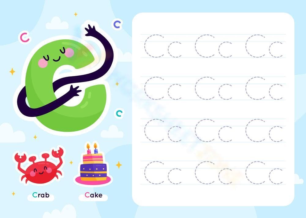 Letter 'C' Tracing Handwriting Practice - Page 1