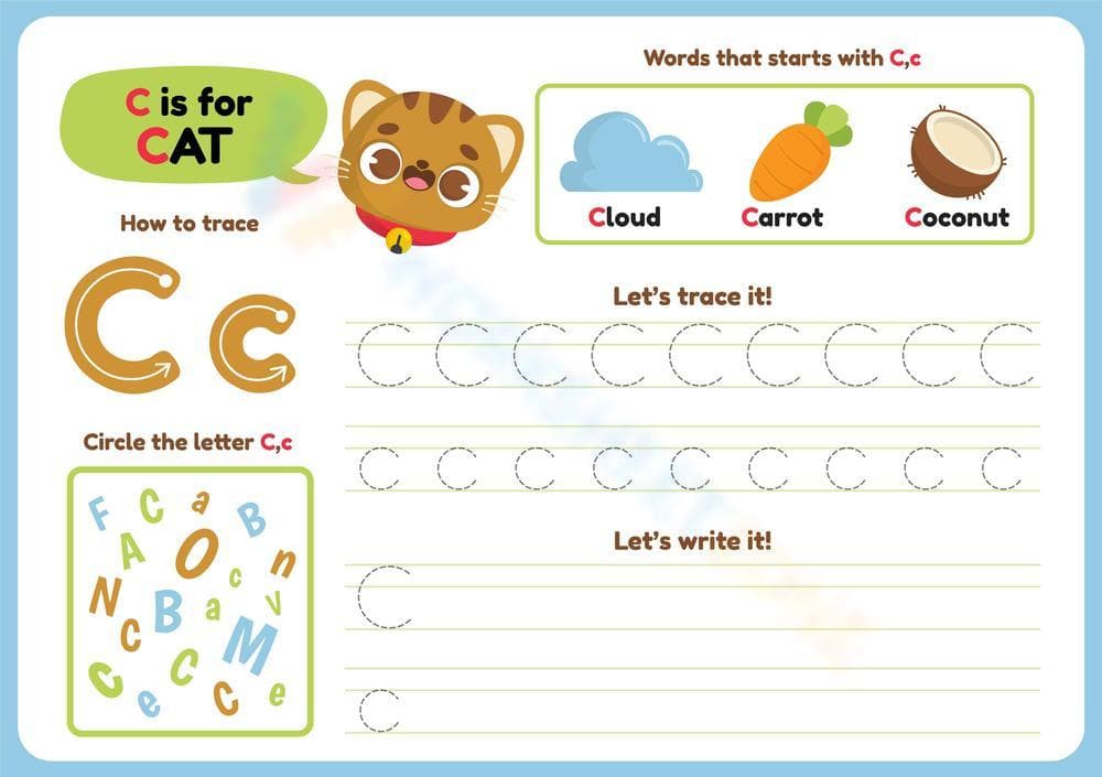 How to Trace Letter C Worksheet - Page 1