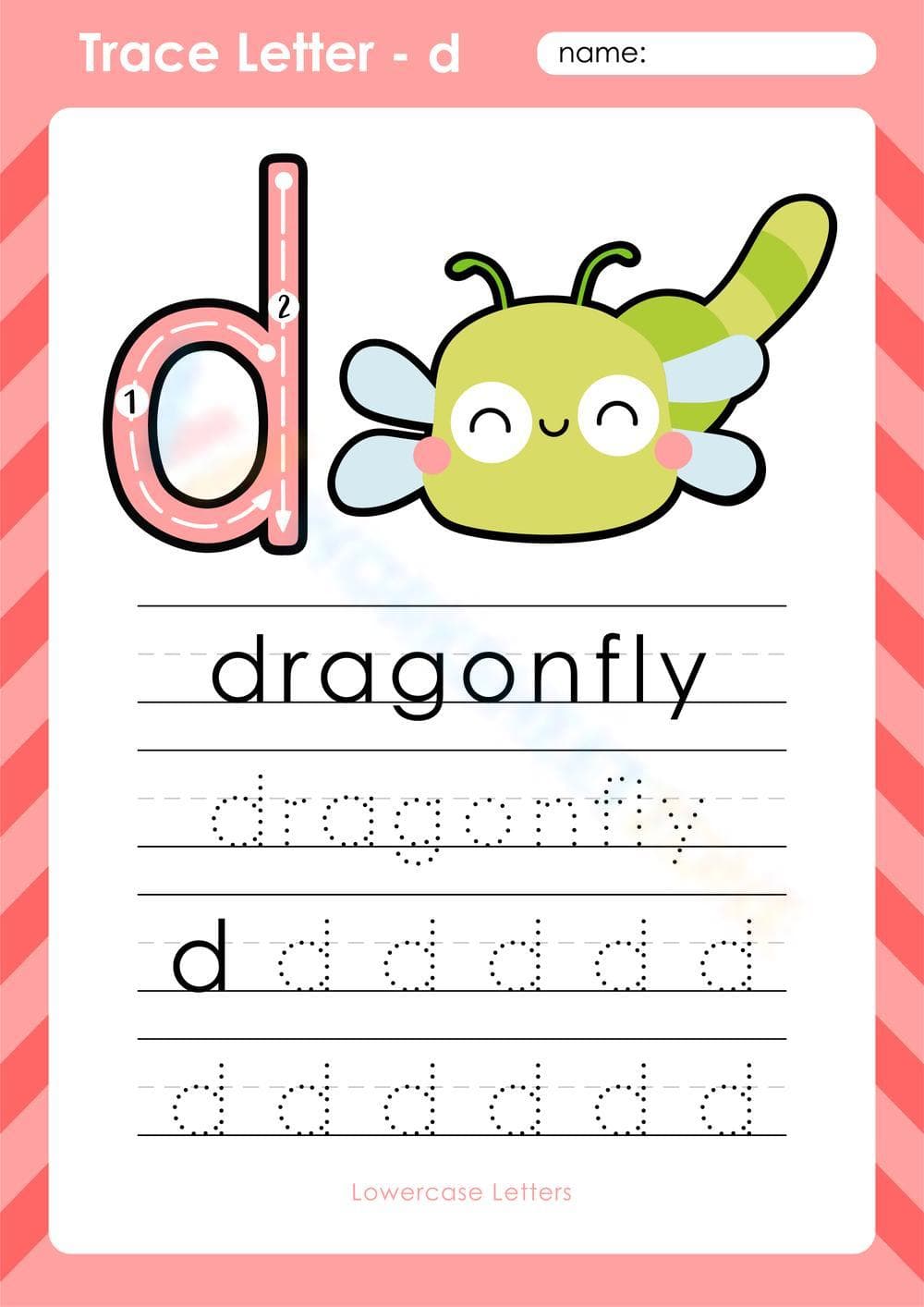 Lowercase d and Word Tracing with Cute Dragonfly - Page 1