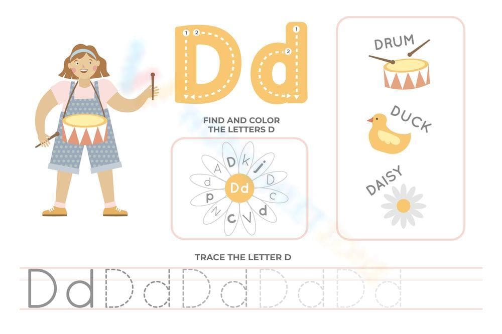 Color, Find, and Trace: Fun Letter D Activity - Page 1