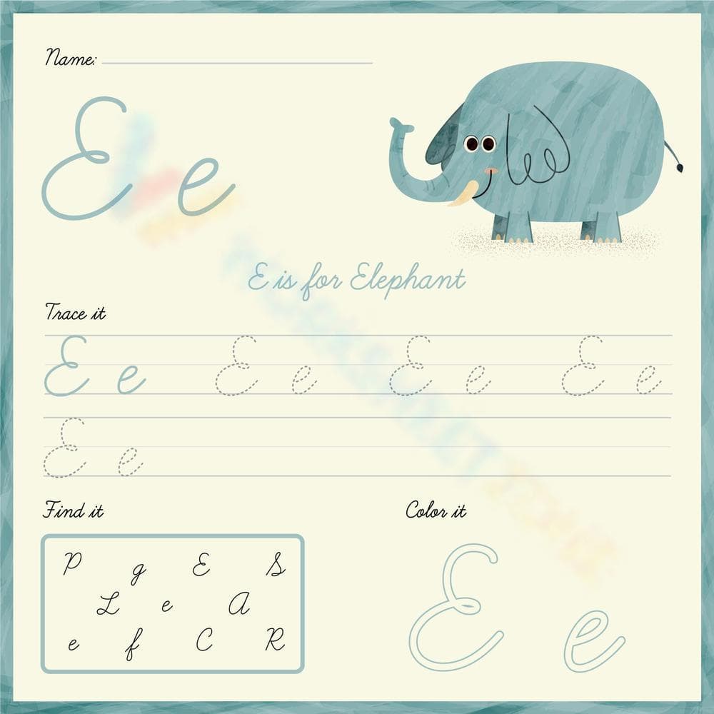 Trace and Color: Cursive Letter E Learning - Page 1