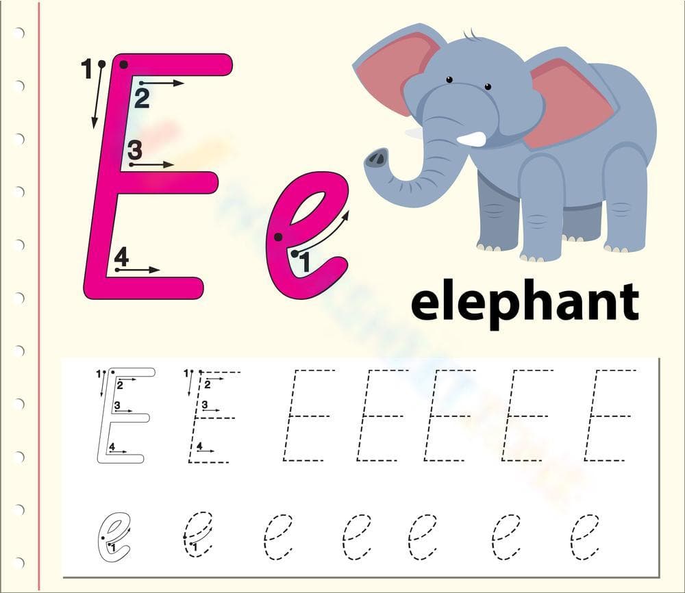 Pre-K Letter E Tracing Worksheets - Page 1