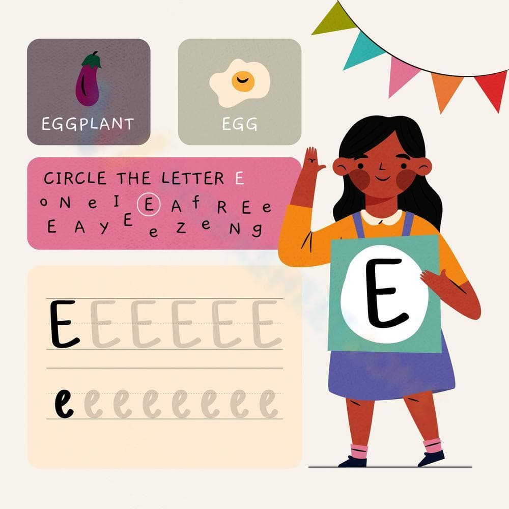 Find and Write Letter EE: Alphabet Learning - Page 1