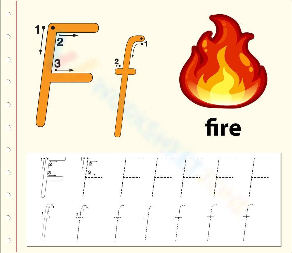 Letter F Tracing: Fire-themed Worksheet - Page 1