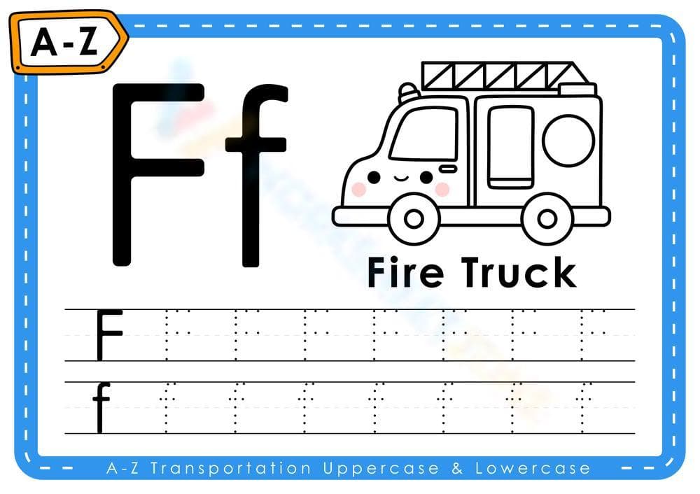 A-Z - Letter F Tracing Worksheets for Kids - Page 1