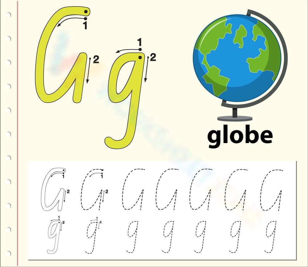 Globe-Trotting with Letter G! Tracing Worksheet - Page 1