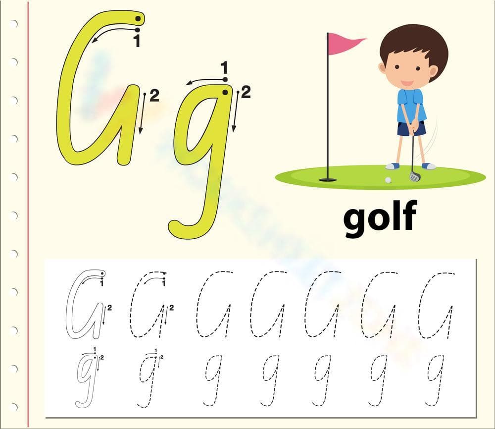 Cursive G with a Golfer's Grip: Tracing Worksheet - Page 1