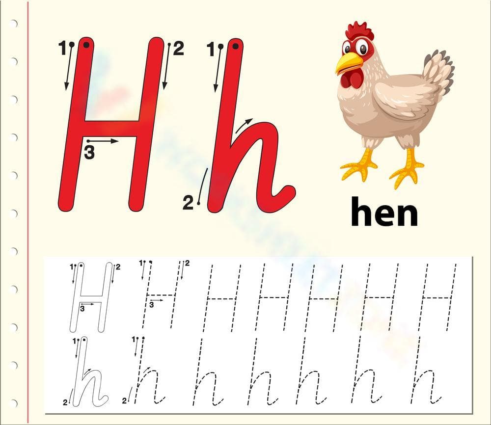 Tracing Worksheet: Letter H with a Hen! - Page 1